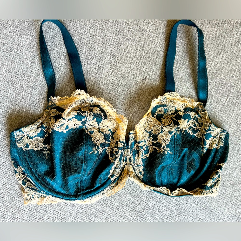 Wacoal 34DD Satin & Lace green bra